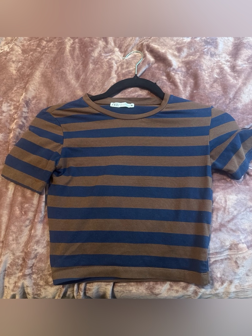 Womens striped Short Sleeve Tee - Navy & Brown